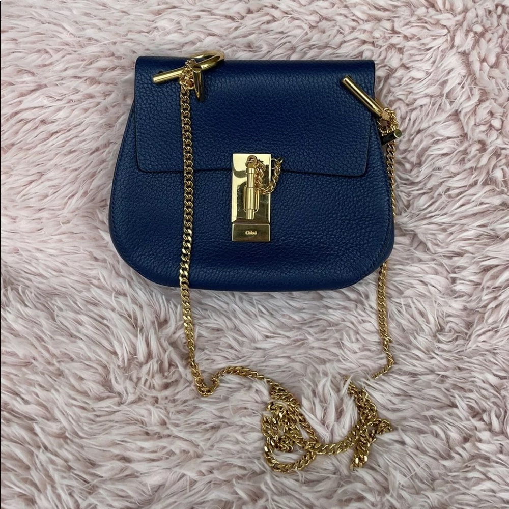 Authentic Chloe Drew Crossbody Leather Bag - Denim Blue
